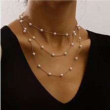 Lovisa Accessories El Emeği 3 Sıra Inci Boncuklu Zincir Kolye