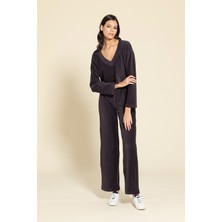 Kadife Kumaş V Yaka Crop Antrasit Jogger Takım