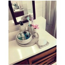 6'lı Mermer Desenli Antrasit Beton Banyo Seti , Sıvı Sabunluk Diş Fırçalığı Aksesuar Takım