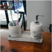 Marble 3'lü Banyo Seti, Sıvı Sabunluk Diş Fırçalığı Beton Aksesuar Takım