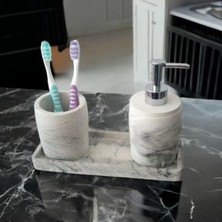 Marble 3'lü Banyo Seti, Sıvı Sabunluk Diş Fırçalığı Beton Aksesuar Takım