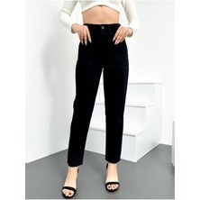 Kadın Mom Fit Likralı Kot Pantolon Siyah 2024