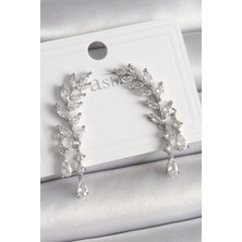 Ezo Concept Pirinç Gümüş Renk Zirkon Taşlı Başak Model Kadın Küpe