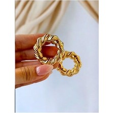 Pirinç Kaplama Halka Gold Tasarım Küpe - Vintage Model Halkalı Küpe