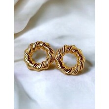 Pirinç Kaplama Halka Gold Tasarım Küpe - Vintage Model Halkalı Küpe
