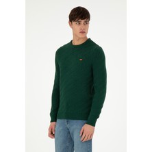 U.S. Polo Assn. Erkek Slim Fit Bisiklet Yaka Koyu Yeşil Kazak 50297050-VR079