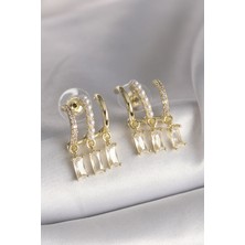 Ezo Concept Pirinç Gold Renk İnci Detay Sallantı Zirkon Taşlı Kadın Küpe