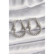 Ezo Concept 316L Çelik Gümüş Renk Zirkon Taş Detaylı Burma Halka Model Kadın Küpe