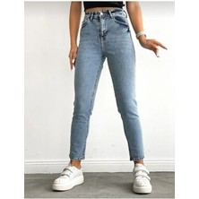 Jeans Açık Mavi Yüksek Bel Likralı Mom Jeans Pantolon