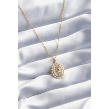 316L Çelik Gold Renk Gül Model Inci Detay Kadın Kolye