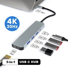 UmoTech 5in1 Type-C To USB Hub 5 Port Çoklayıcı Laptop Macbook Air Için Uyumlu Çoğaltıcı USB 3.0/hdmı/type-C