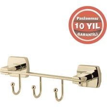 Çelik Banyo Paslanmaz Pirinç Milano 3’lü Askılık Krom Altın Sarı Gold