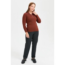 Büyük Beden Simli Polo Yaka Triko Kazak-TARÇIN