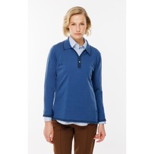 Accort Büyük Beden Polo Yaka Triko Kazak-İNDİGO