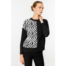 Zebra Kombin Desenli Triko Kazak