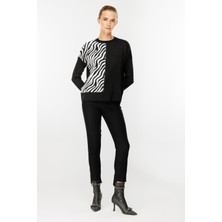 Zebra Kombin Desenli Triko Kazak