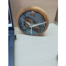 12CM Çap-El Yapımı Epoksi ve Ahşap Masa Saati