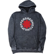 Unisex Red Hot Chili Peppers Yazılı Kapüşonlu Yıkamalı Sweatshirt,oversize Rock Band Baskılı Hoodie