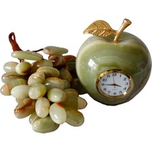 Oniks Doğal Taş Elma Saat ve 50 Taneli Üzüm Dekor Seti - Feng Shui ile Evinize Şıklık Katın!