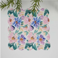 Decofav Sulu Boya Lila Pembe Çiçek Desenli Lazer Kesim Kumaş Kokteyl Peçetesi 1 Adet