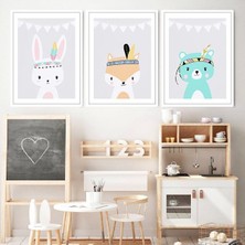 Ayı, Tavşan ve Tilki Üçlü Çerçeve ve Poster Seti - HA1001