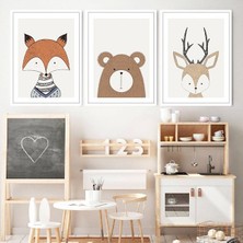 Tilki, Ayı ve Geyik 1 Üçlü Çerçeve ve Poster Seti - HA1027