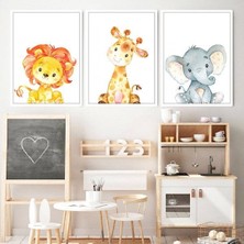 Ayı, Zürafa ve Fil Üçlü Çerçeve ve Poster Seti - HA1000