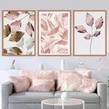 Pembe Bitkiler 3 Üçlü Çerçeve ve Poster Seti - B1029