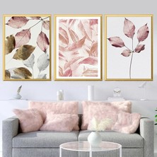 Pembe Bitkiler 3 Üçlü Çerçeve ve Poster Seti - B1029