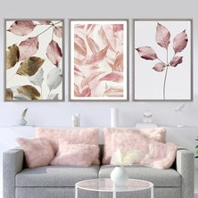 Pembe Bitkiler 3 Üçlü Çerçeve ve Poster Seti - B1029