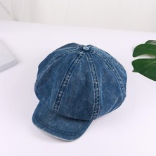Wilkwe Denim Newsboy Şapkalar Düz Şapkalar Şak 8 Panel Kadın Mavi (Yurt Dışından)