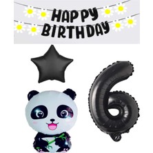 Rönesans Parti Rönesans Siyah Banner Yıldız Rakam Panda Doğum Günü Parti Seti Yaş 6