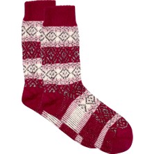 Organik Yün 2'li Kışlık Kilim Desenli Kalın Soket Çorap Pembe-Fuşya / Yeşil-Olive