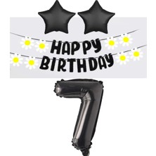 Best Parti Best Siyah Rakam Yıldız Folyo Balon Happy Bırthday Beyaz Papatya Eva Banner Seti Yaş 7