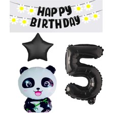 Best Parti Best Siyah Banner Yıldız Rakam Panda Doğum Günü Parti Seti Yaş 5