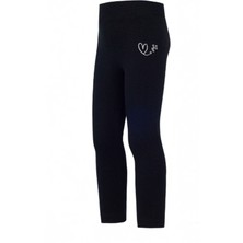 Miniğimin Cicileri Kalp Işleme Detaylı Kız Çocuk tayt - Siyah