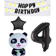 Rönesans Parti Rönesans Siyah Banner Yıldız Rakam Panda Doğum Günü Parti Seti Yaş 4