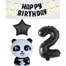 Rönesans Parti Rönesans Siyah Banner Yıldız Rakam Panda Doğum Günü Parti Seti Yaş 2