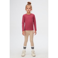 Açık Mürdüm Basic Mevsimlik Likralı Uzun Kollu Kız Çocuk Tişört