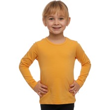 Kavun Sarı Basic Mevsimlik Likralı Uzun Kollu Kız Çocuk Tişört