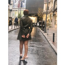 Gömlek Yaka Uzun Kol Deri Elbise