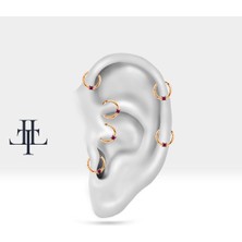 Prenses Yakutlu Halka Piercing, 10-12 mm , 1.2 Mm, 14K Sarı-Beyaz-Kırmızı Altın | LC00034R