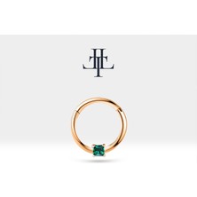 Prenses Zümrütlü Halka Piercing, 10-12 mm , 1.2 Mm, 14K Sarı-Beyaz-Kırmızı Altın | LC00034E