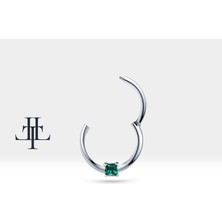 Prenses Zümrütlü Halka Piercing, 10-12 mm , 1.2 Mm, 14K Sarı-Beyaz-Kırmızı Altın | LC00034E