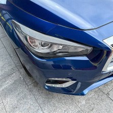 Aeethericly Araba Karbon Fiber Ön Far Kapağı Garnitür Şerit Kaş Kapağı Trim Etiket Infiniti Q50 2014-2023 (Yurt Dışından)