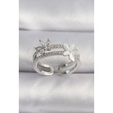 Ezo Concept Pirinç Gümüş Renk Zirkon Taşlı Çiçek Model Vip Seri Kadın Yüzük