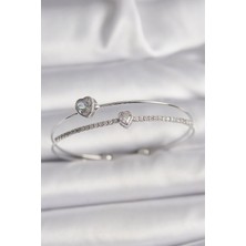 Ezo Concept Pirinç Gümüş Renk Zirkon Taşlı Kalp Model Kadın Bileklik