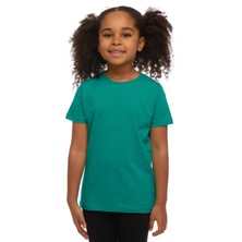 Koyu Yeşil Basic Unisex Çocuk Sıfır Yaka Kısa Kollu Tişört