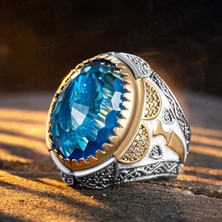 Takılingo 925 Ayar Gümüş Aqua Taşlı Zirkon Taş Detaylı Usta Işi Erkek Yüzük