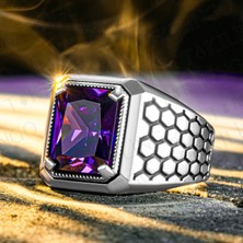 Takılingo 925 Ayar Gümüş Ameteist Taşlı Usta Işi Erkek Yüzük